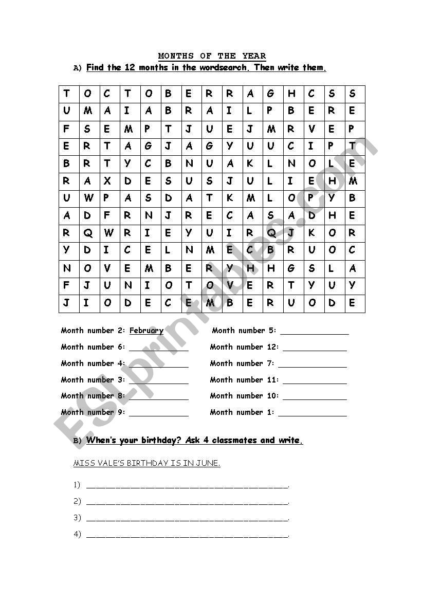 MONTHS OF THE YEAR worksheet