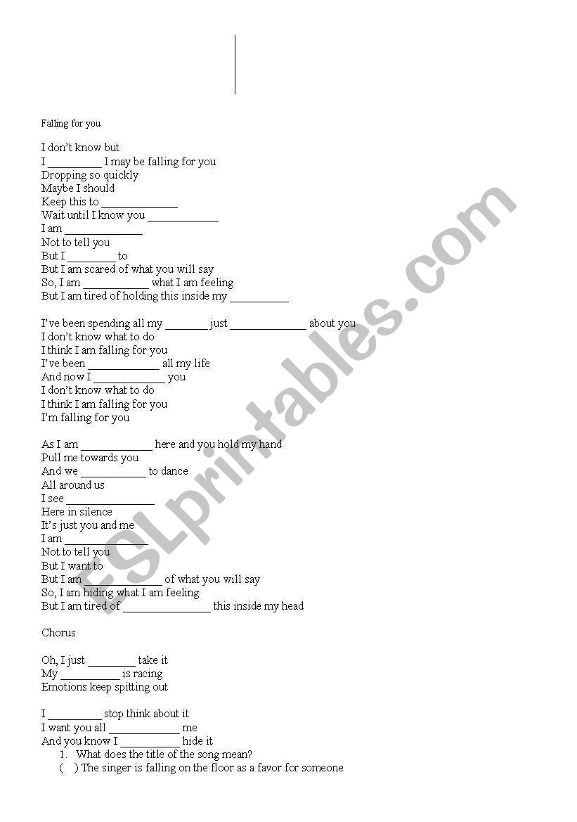 Song FALLING FOR YOU worksheet