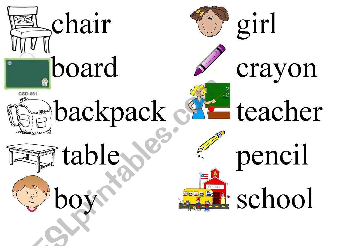 School Objects and Colours worksheet