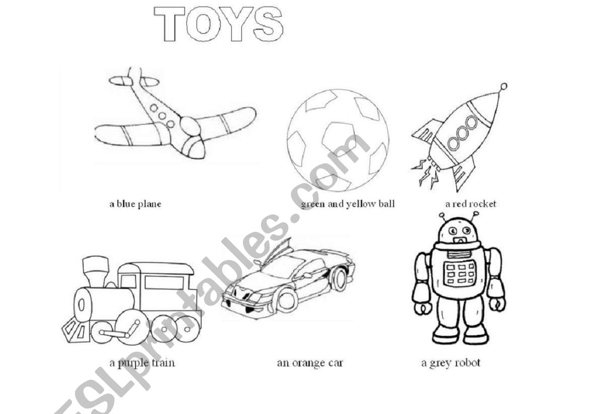 Toys colouring worksheet