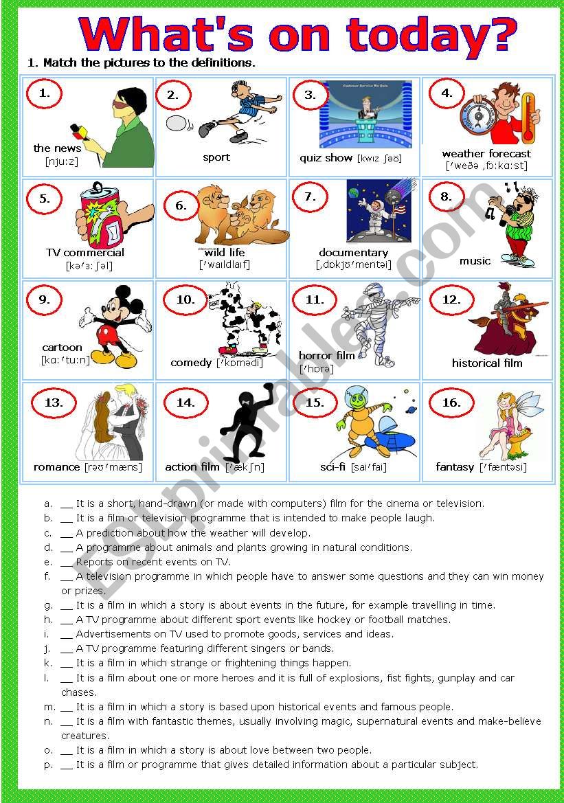 TV PROGRAMMES Whats on today? # 2 matching exercises # plus KEY # fully editable