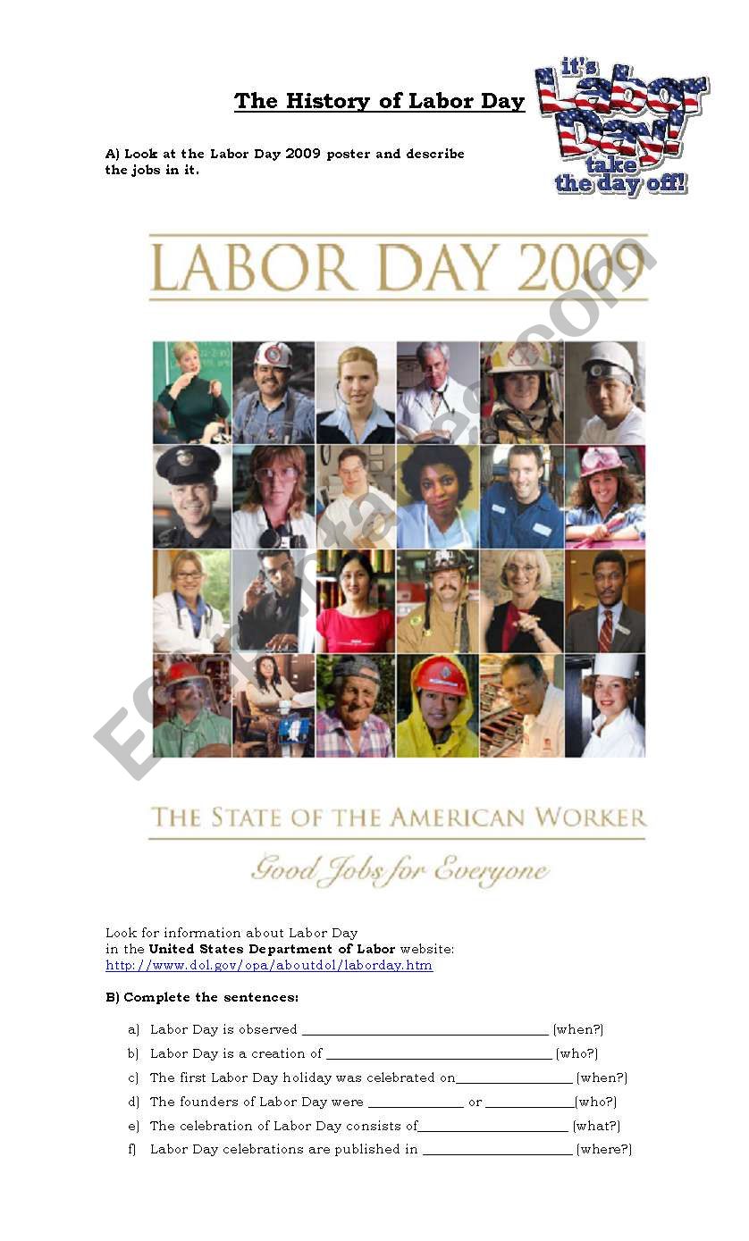 Labor Day in the USA worksheet
