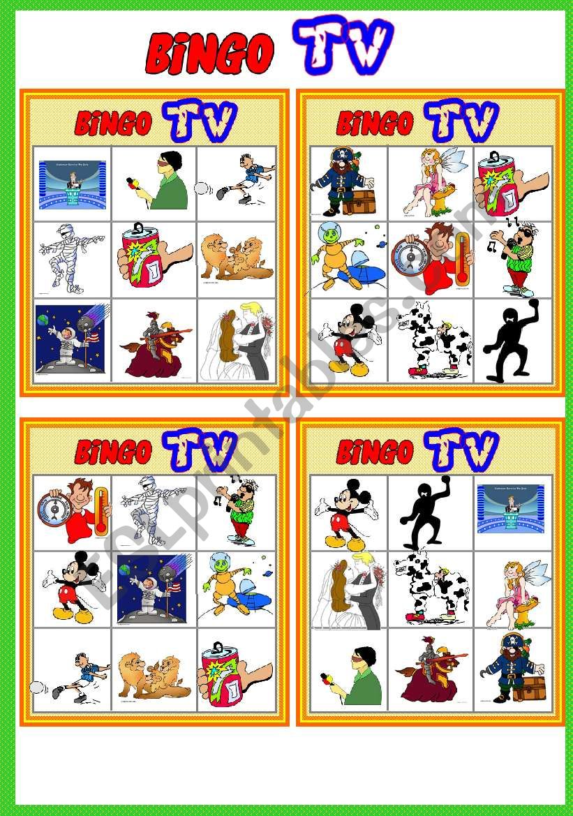 TV programmes BINGO # 17 programmes # 10 CARDS # List of vocabulary + call sheet # Bingo Instructions # fully editable