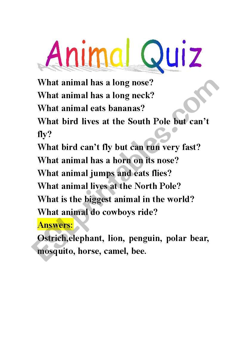 Animal Quiz worksheet