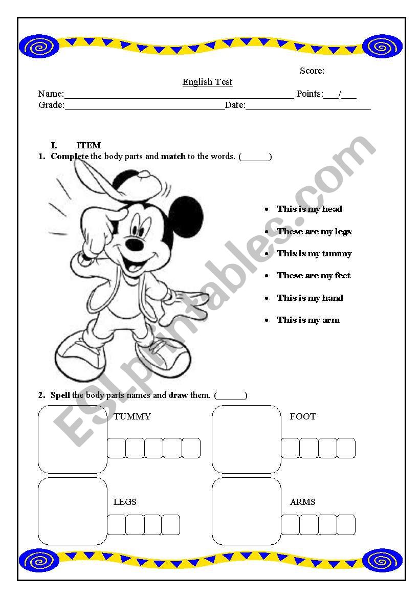 English test worksheet