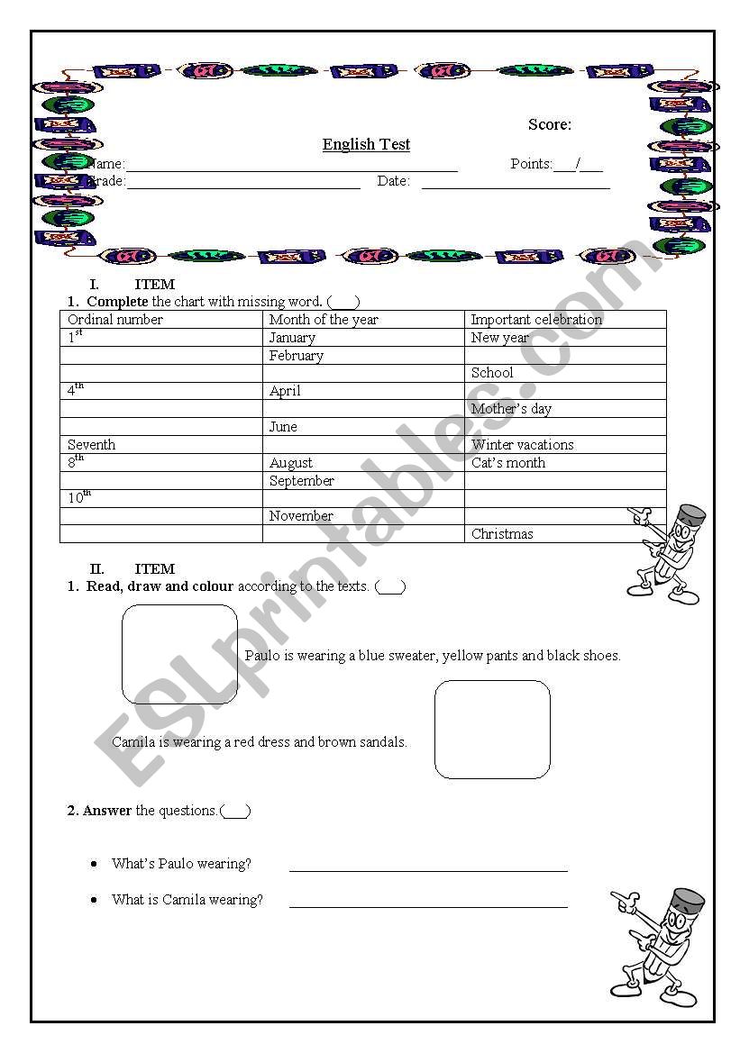 English test worksheet