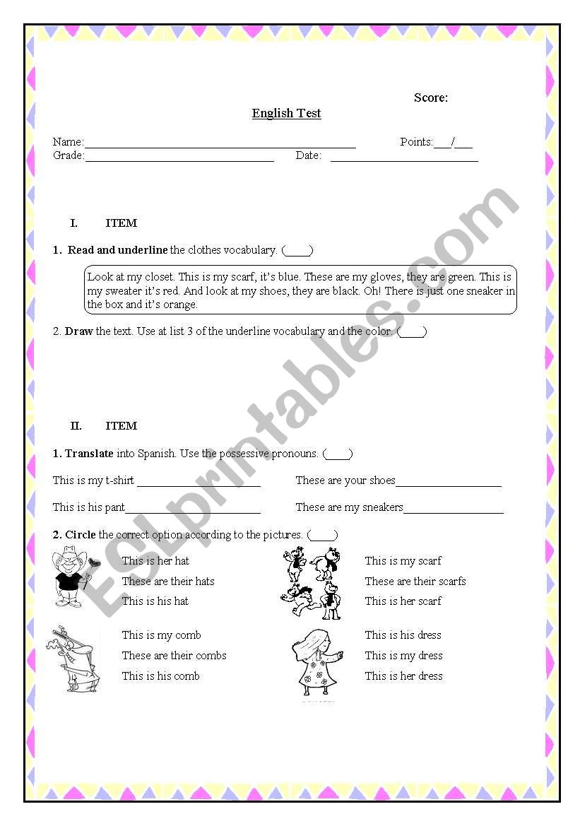 English test worksheet