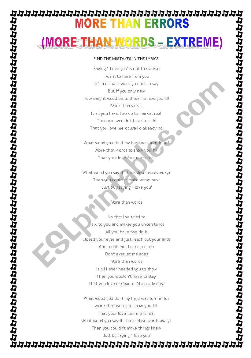 MORE THAN WORDS - MORE THAN ERRORS (SONGSHEET)