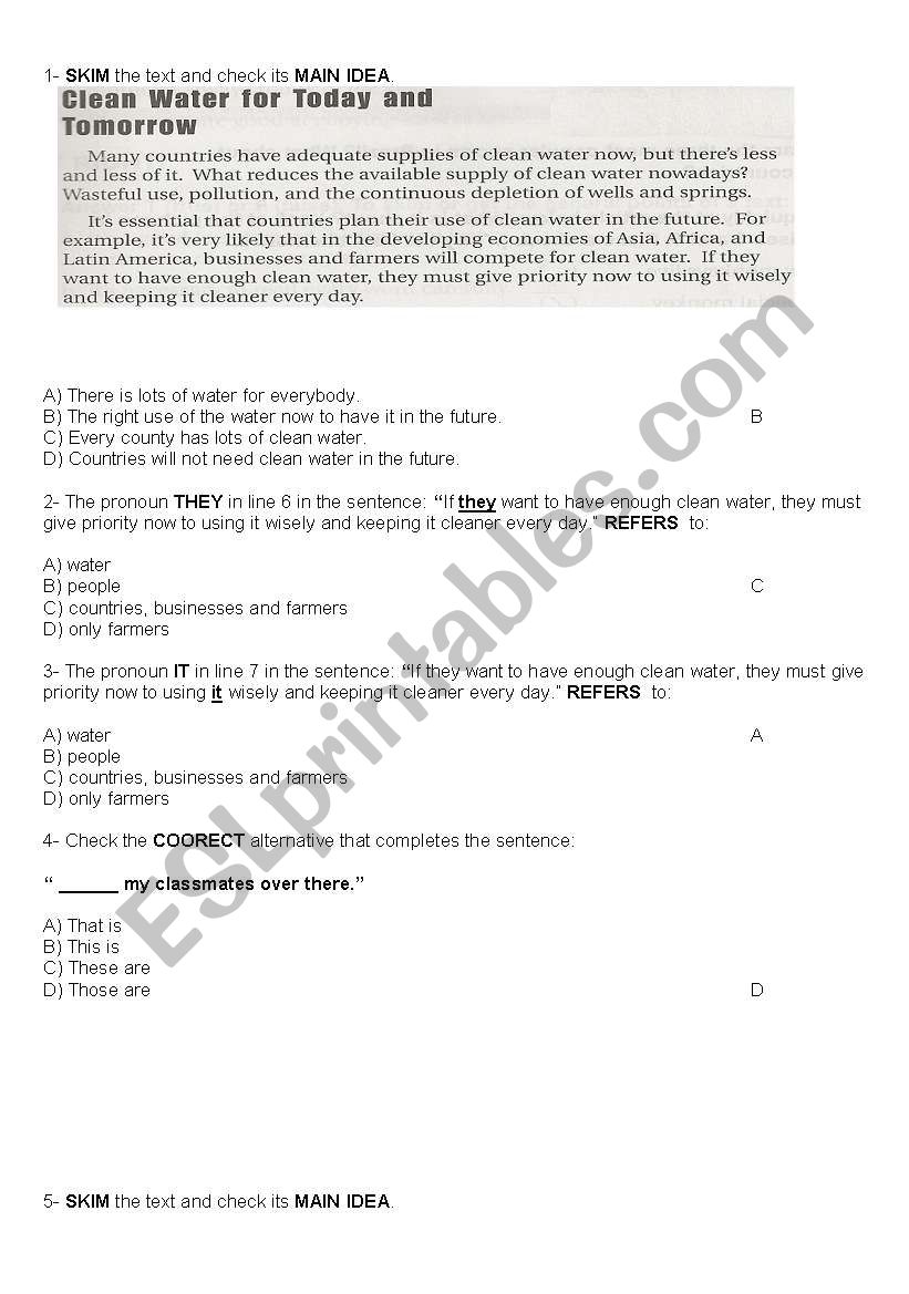 TEST - READING, PRONOUN REFERENCE, VERB TENSES