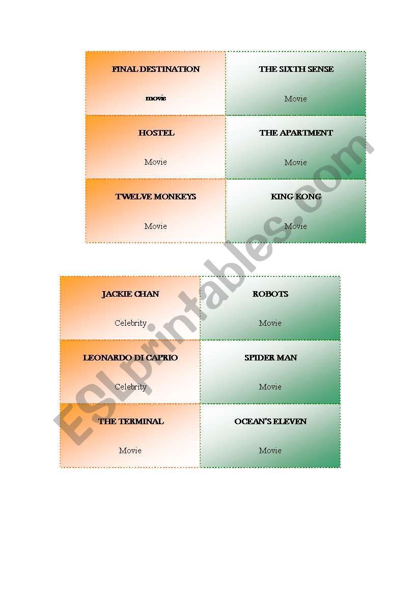 charade cards worksheet