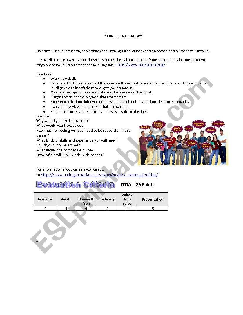 Career Interview worksheet