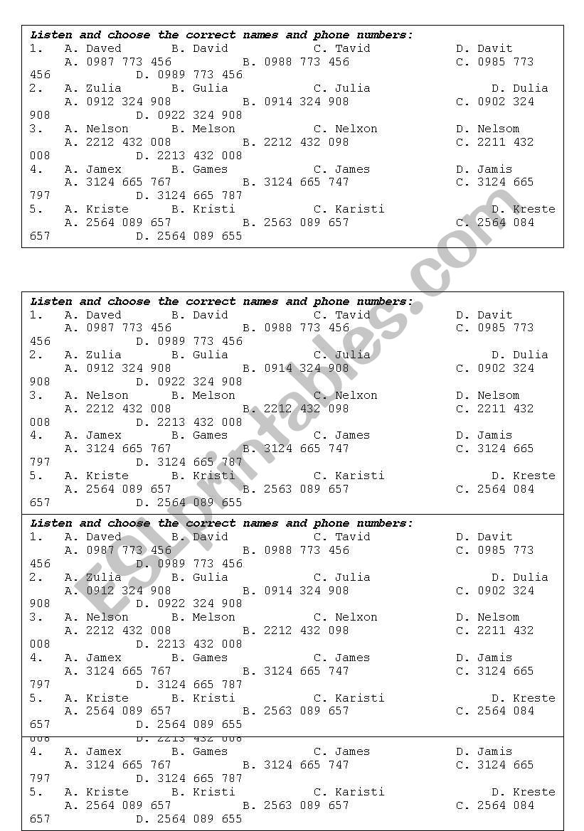 Alphabet and Phone number worksheet