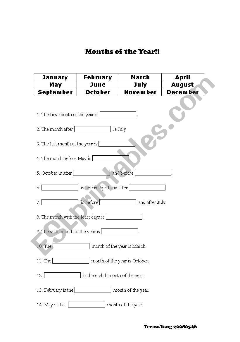 Months of the year worksheet