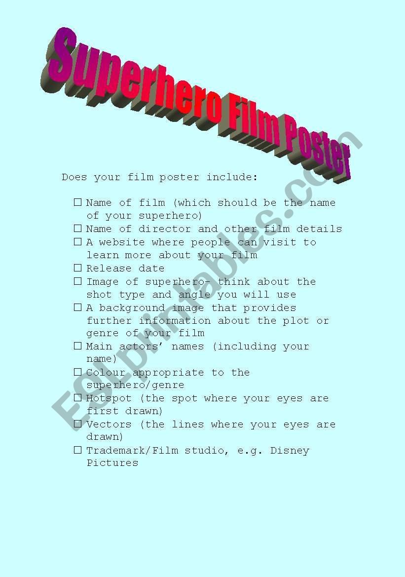 Superhero Film Posters worksheet