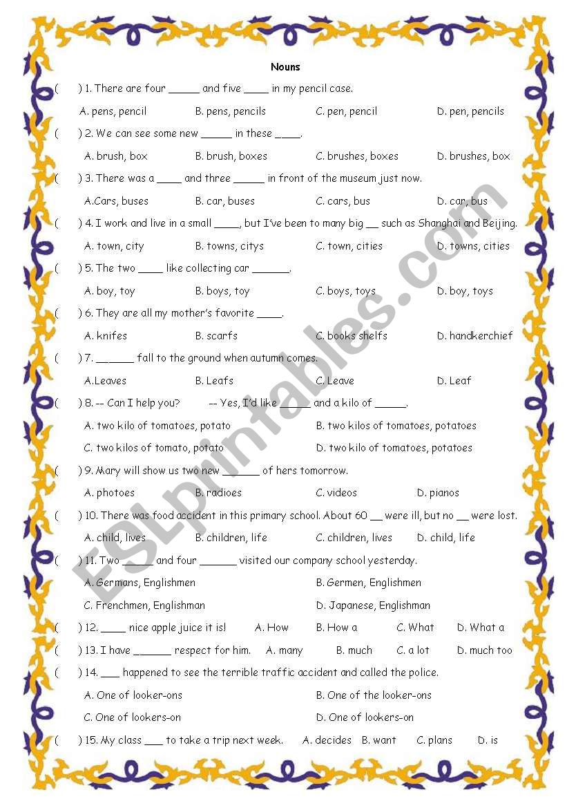 nouns worksheet