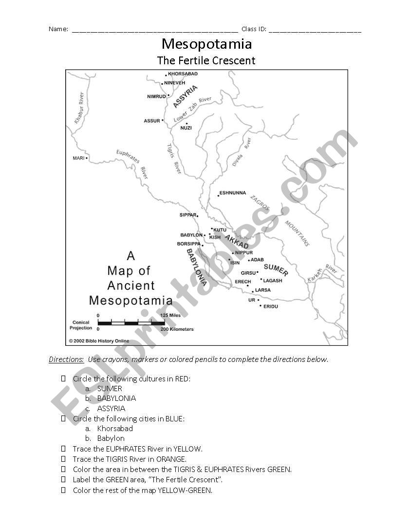 Mesopotamia Map Activity worksheet