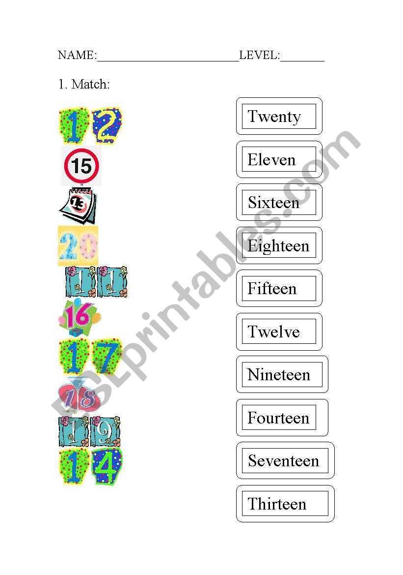 Match the numbers (from 11 to 20)