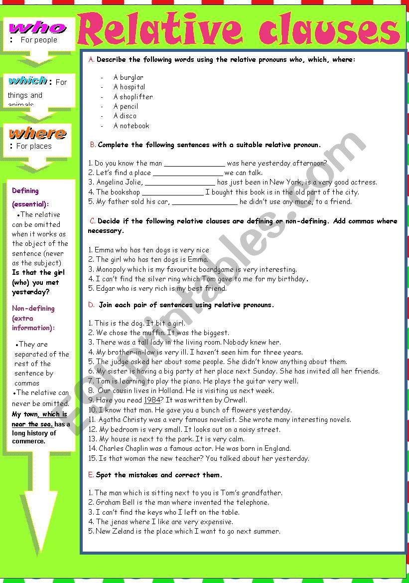 Relative clauses worksheet