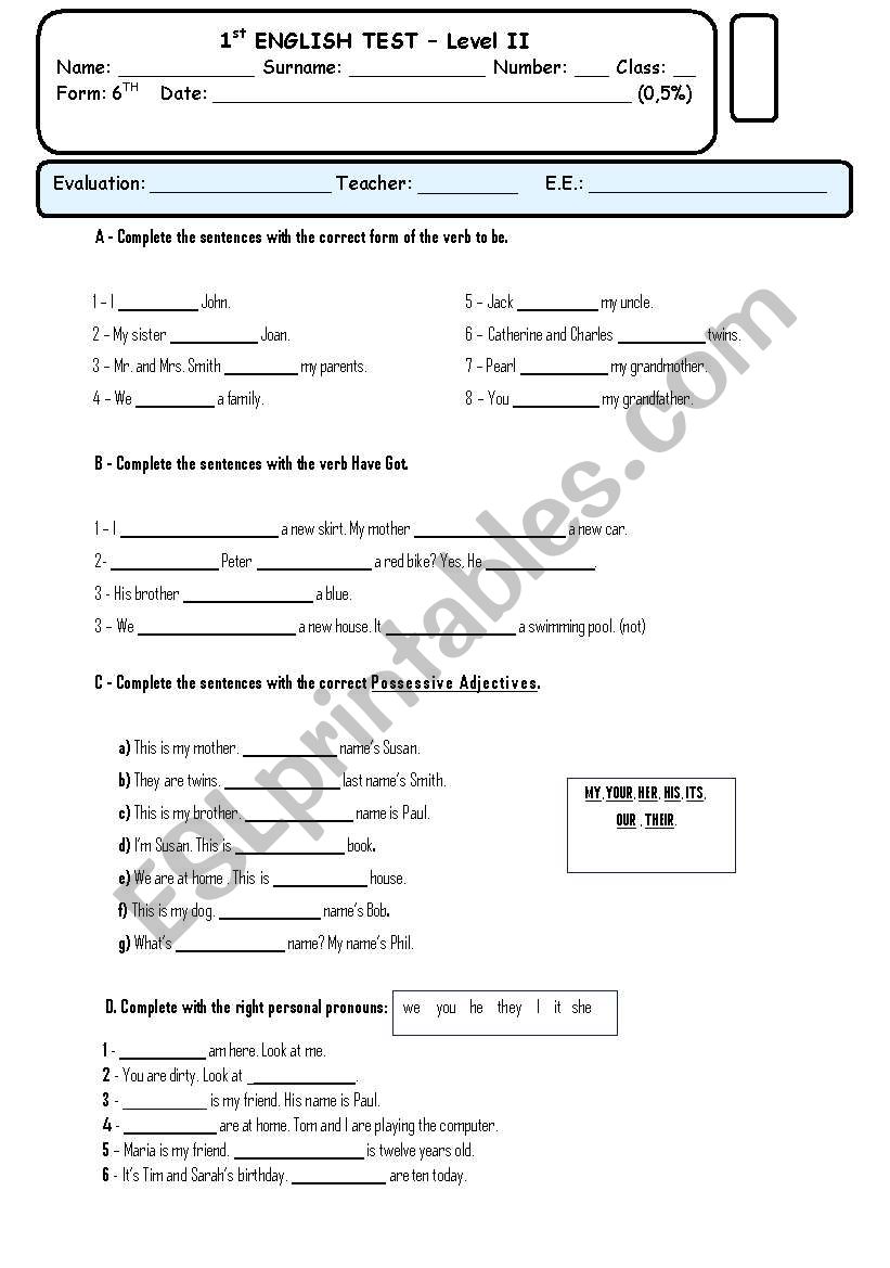 TEST 6TH GRADE worksheet