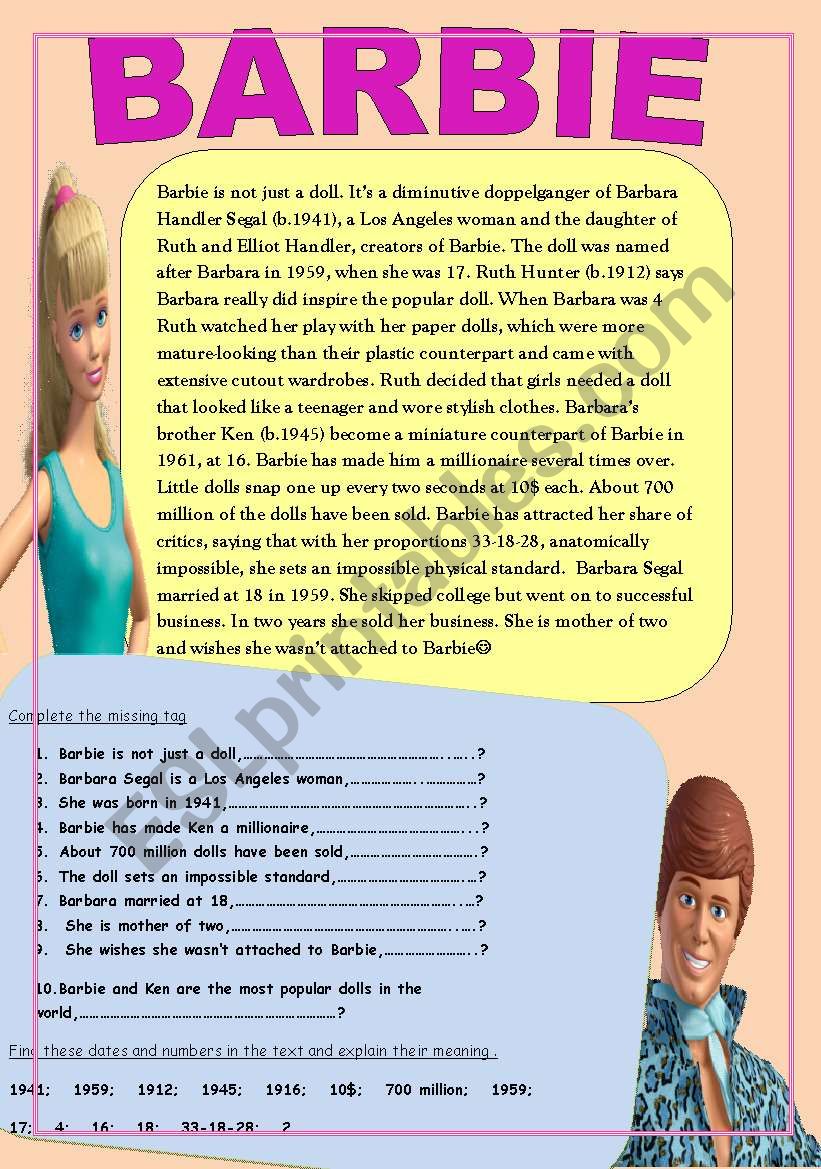 Barbie worksheet