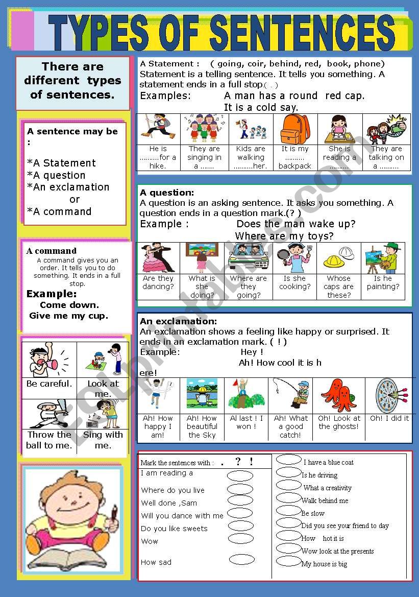 worksheet for grade 4 types of sentences