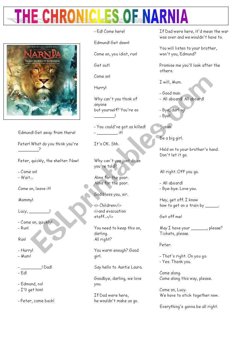 Narnia subtitles worksheet worksheet
