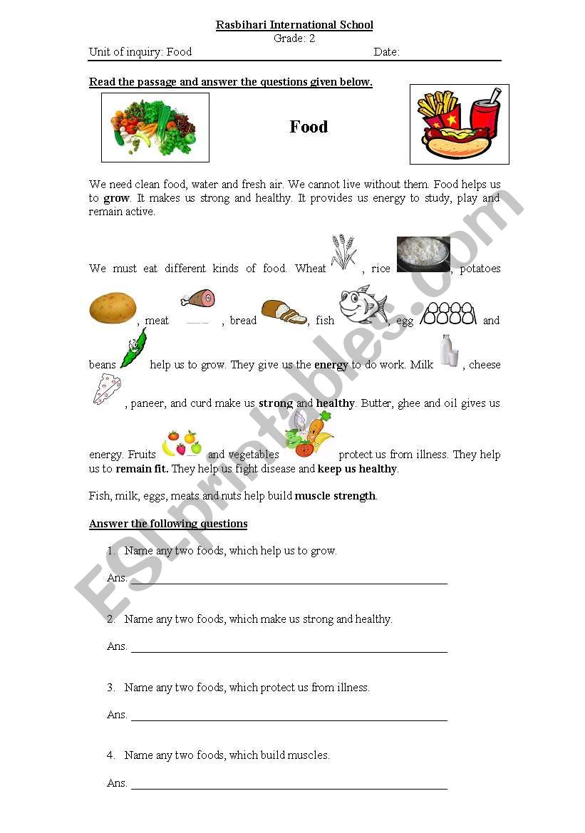 Food worksheet