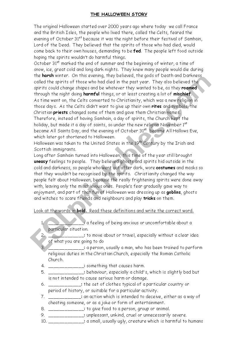 The Halloween Story worksheet