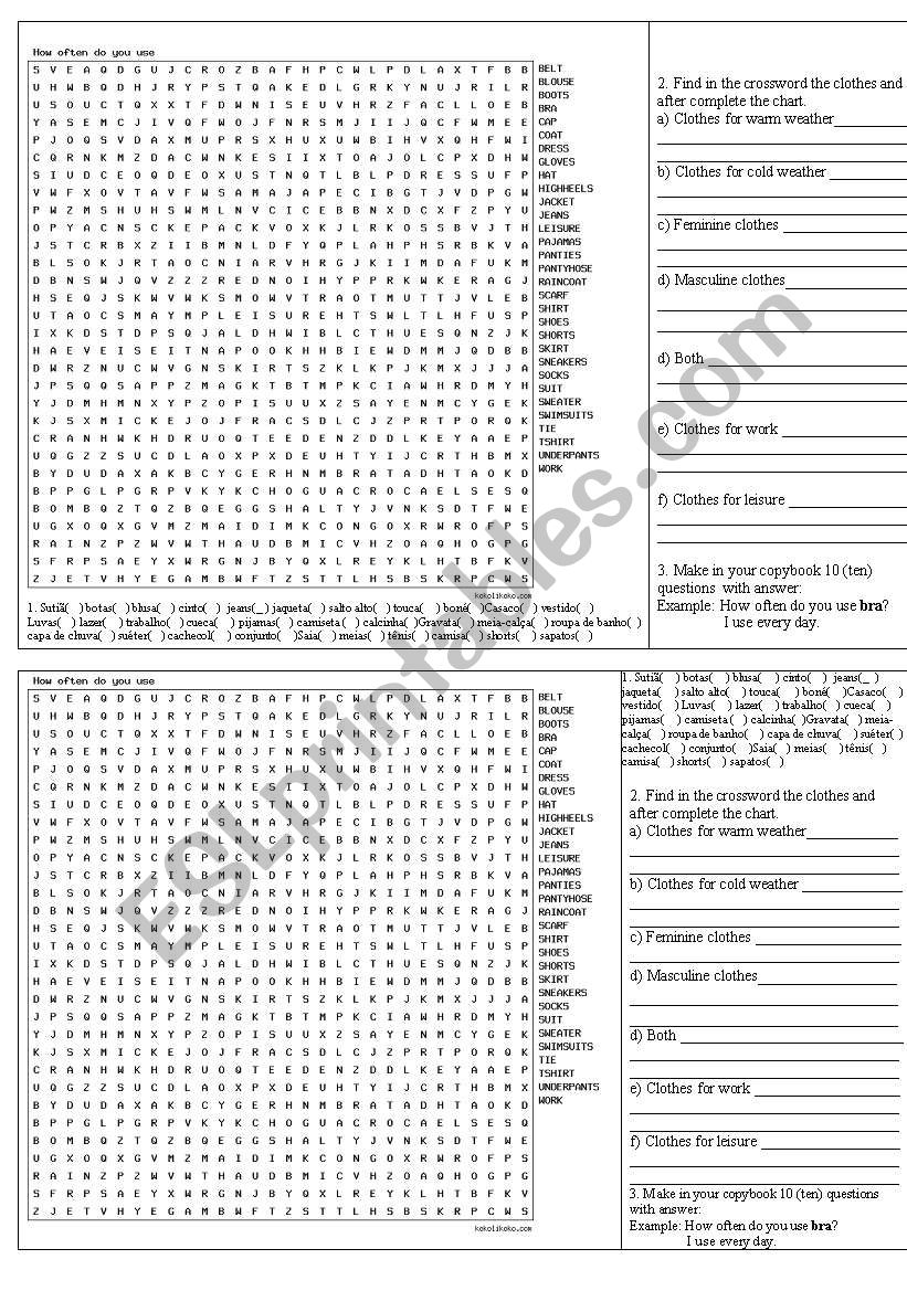 Clothes for work and leisure worksheet