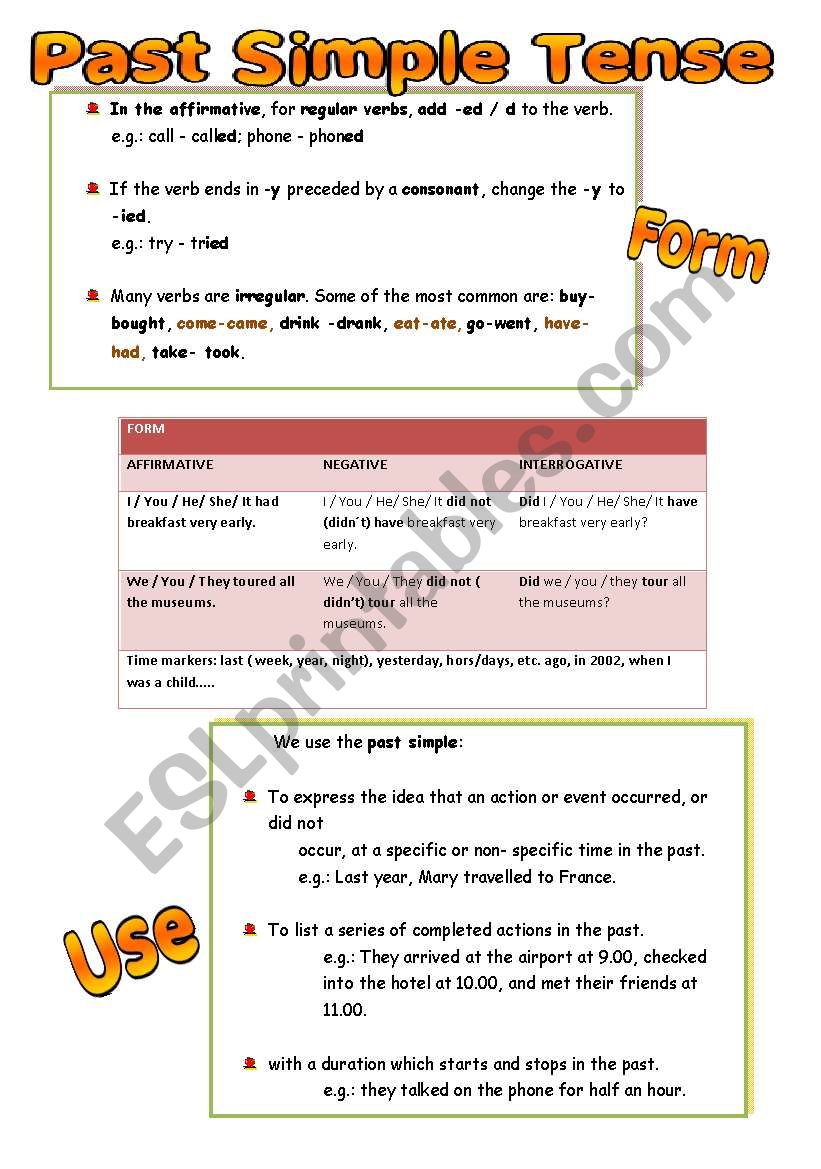 Past simple tense worksheet