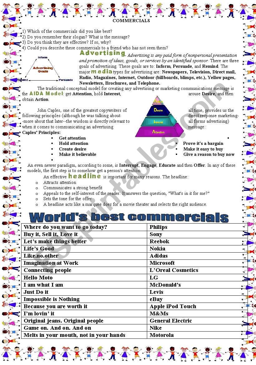 Commercials worksheet