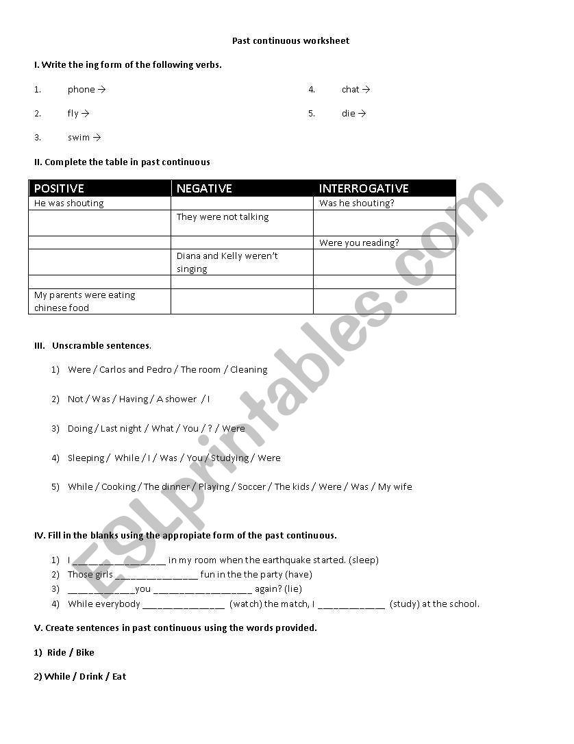 Past continuous worksheet worksheet