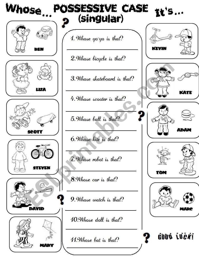 Possessive Case +Toys worksheet