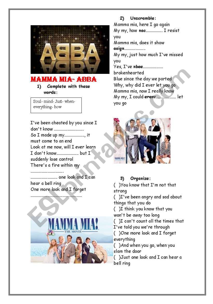 ABBA*** Mamma Mia***02 pages***Editable
