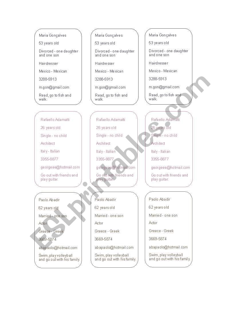 Talking about you 1 worksheet