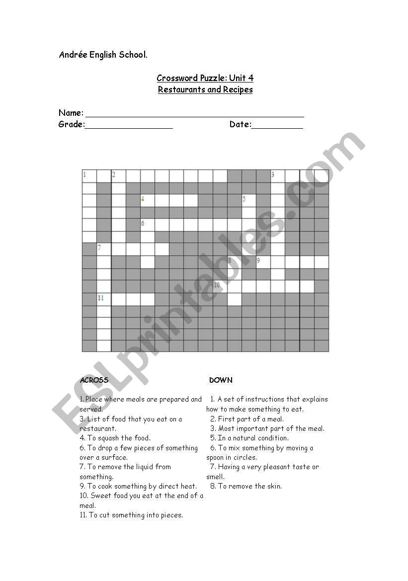 crossword puzzle esl worksheet by pmujica