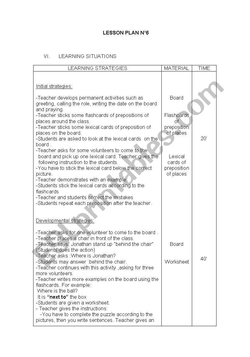preposition of places  worksheet