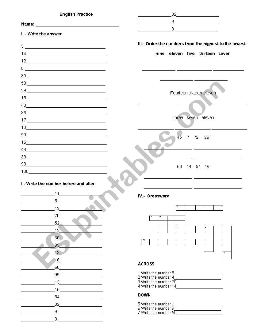 Practice numbers worksheet