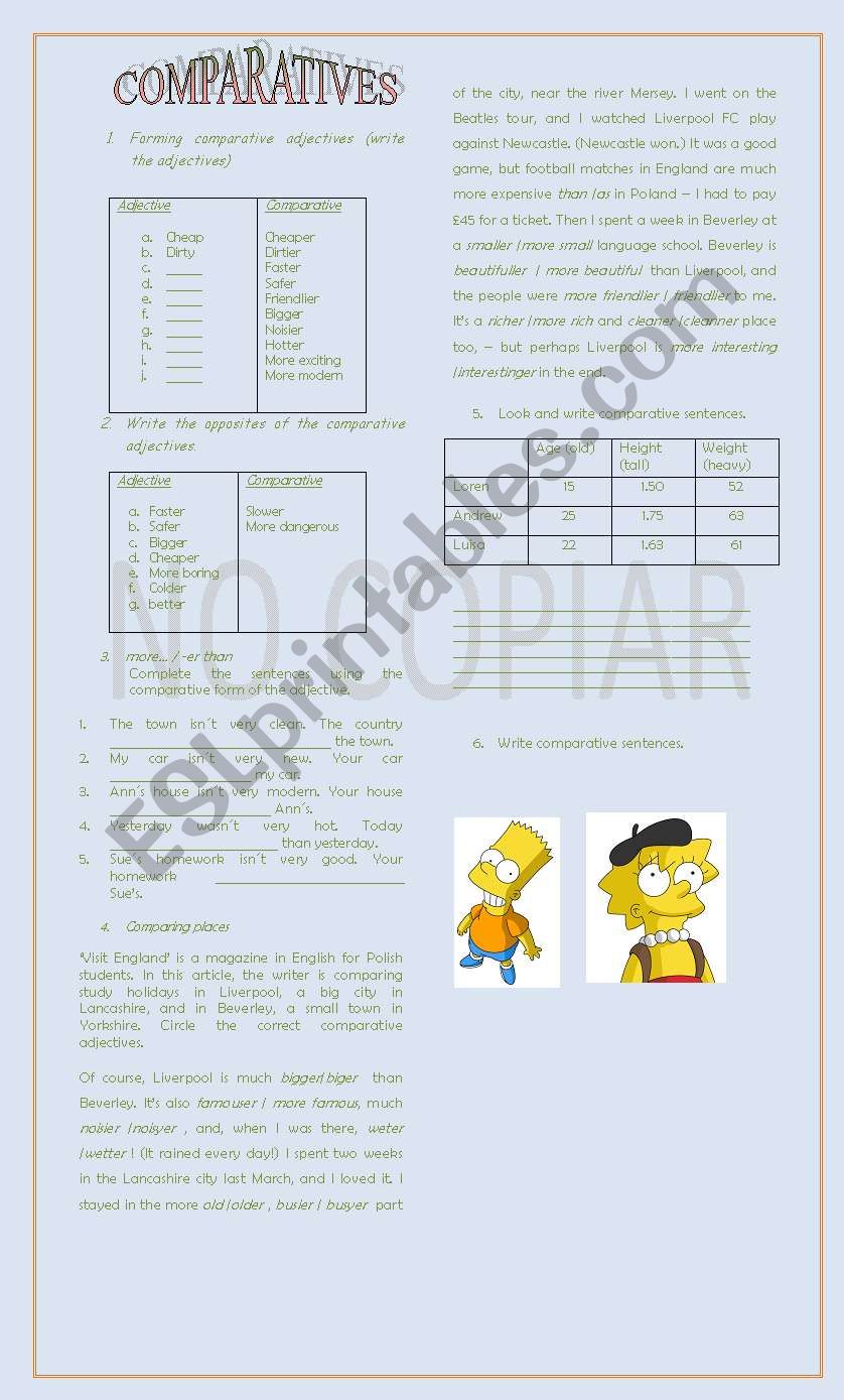 COMPARATIVES worksheet