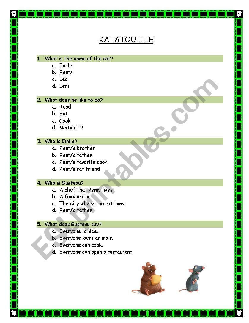 Ratatouille Questions  worksheet