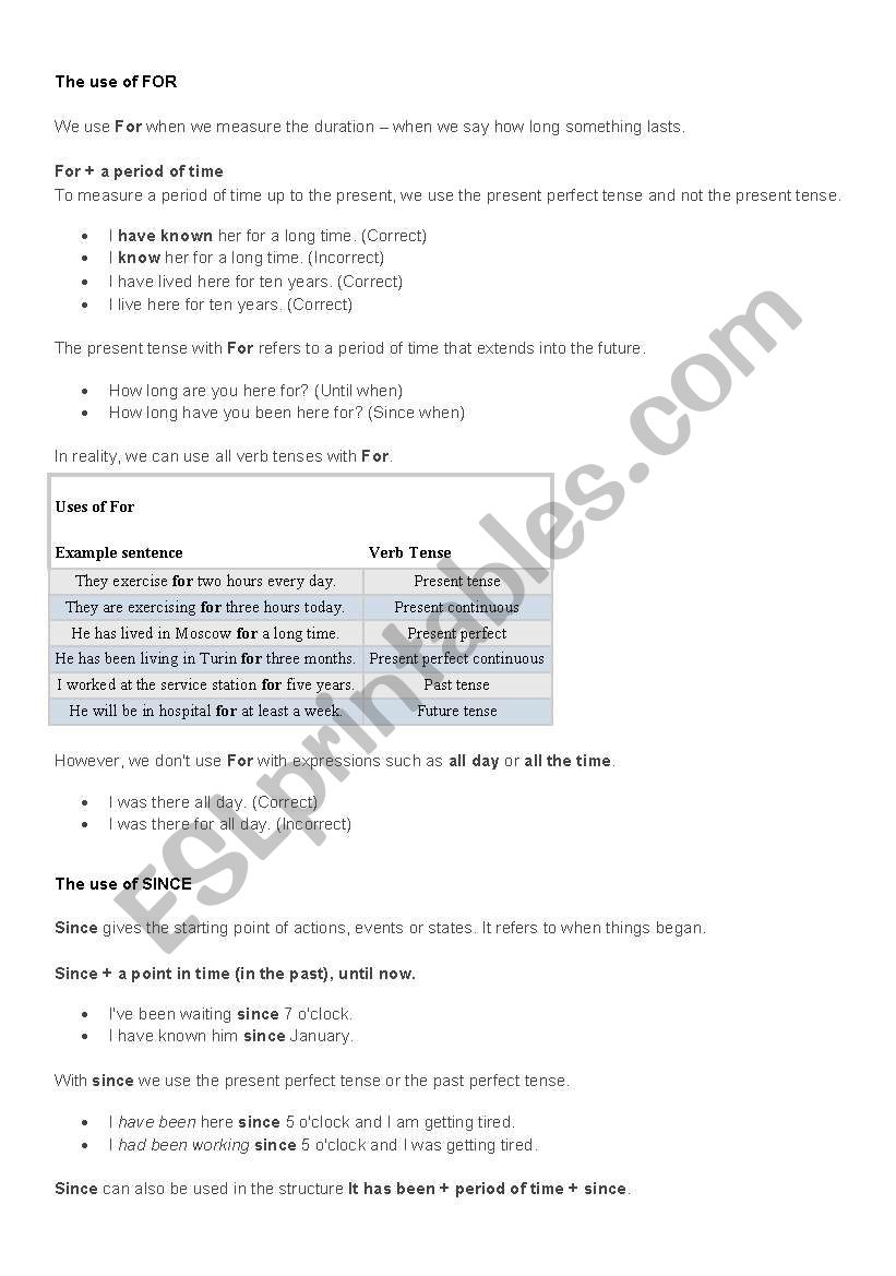 For Since Chart worksheet