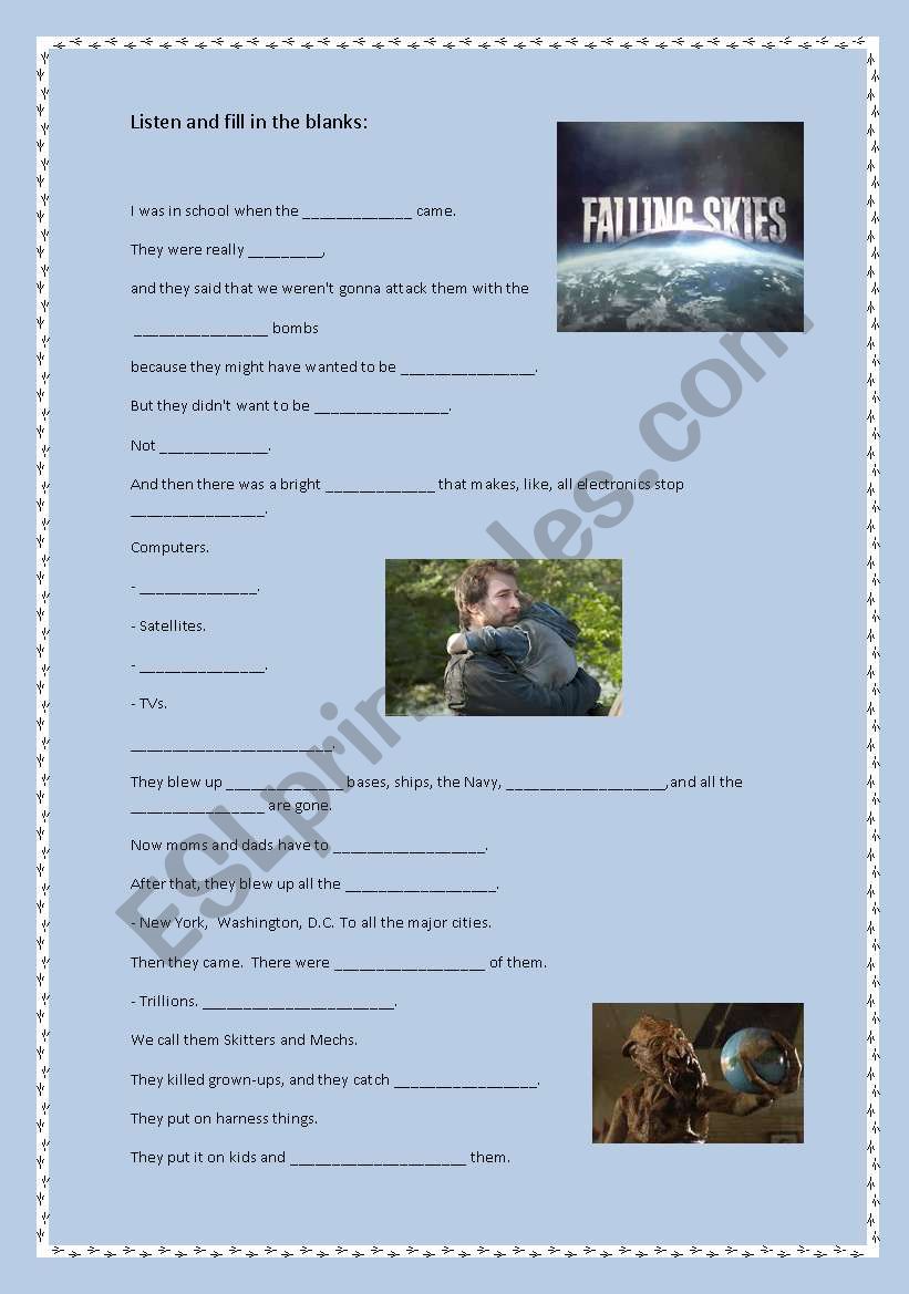 Falling skies worksheet