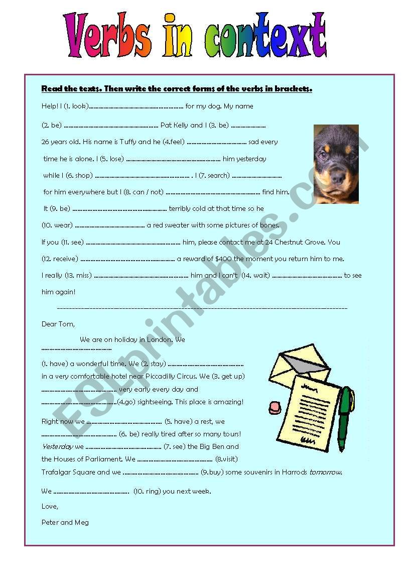 Verbs In Context Worksheets