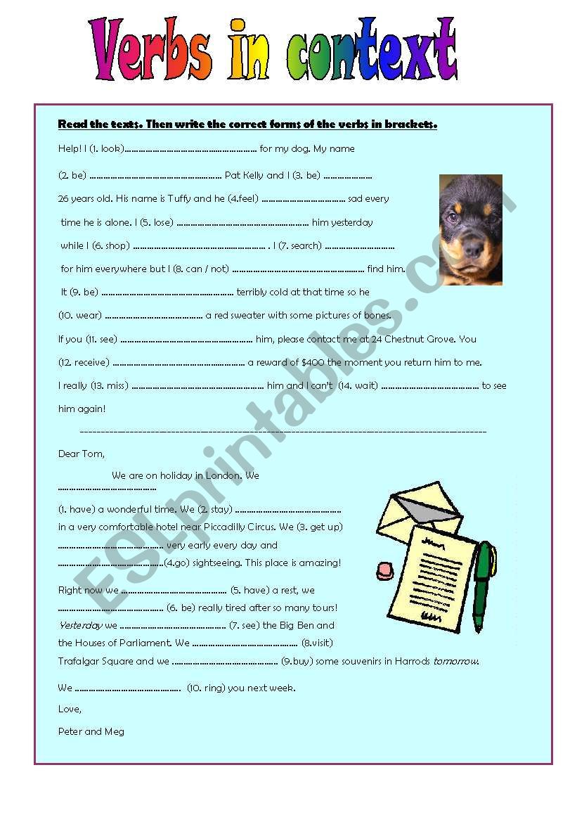 VERBS IN CONTEXT + KEYS - ELEMENTARY - FULLY EDITABLE