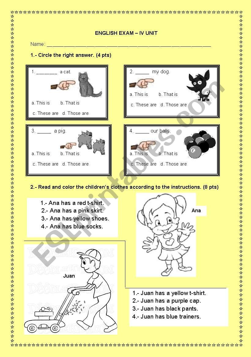 Test for 3rd Grade Primary1 worksheet