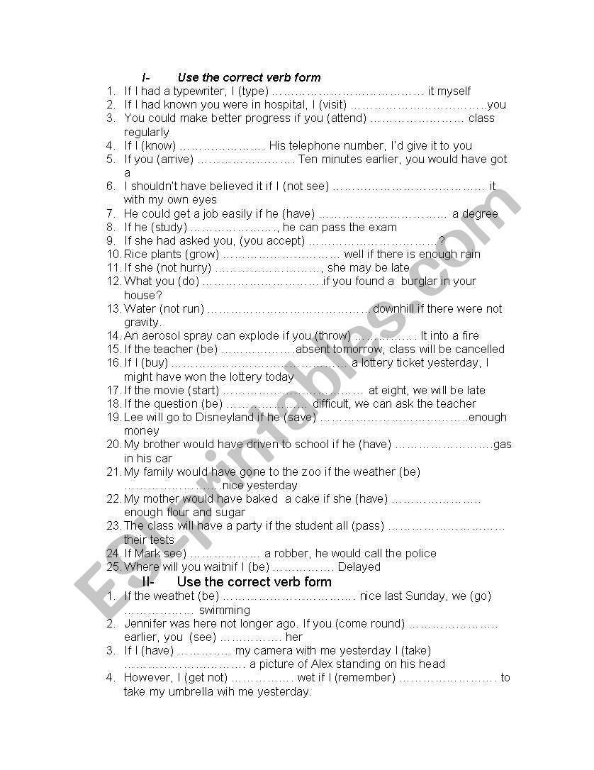 conditional sntence worksheet