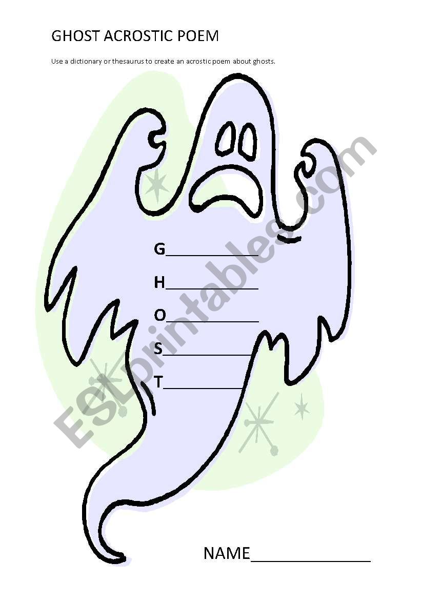 Ghost acrostic poem worksheet