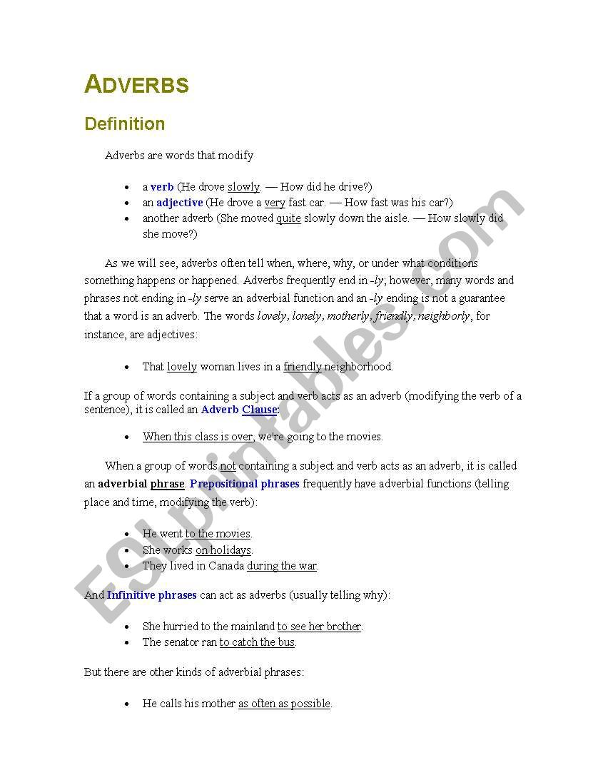 Adverbs Grammar worksheet