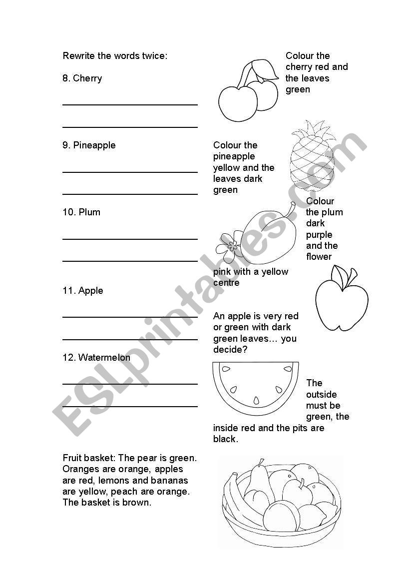 Fruits and colours nr 2 worksheet