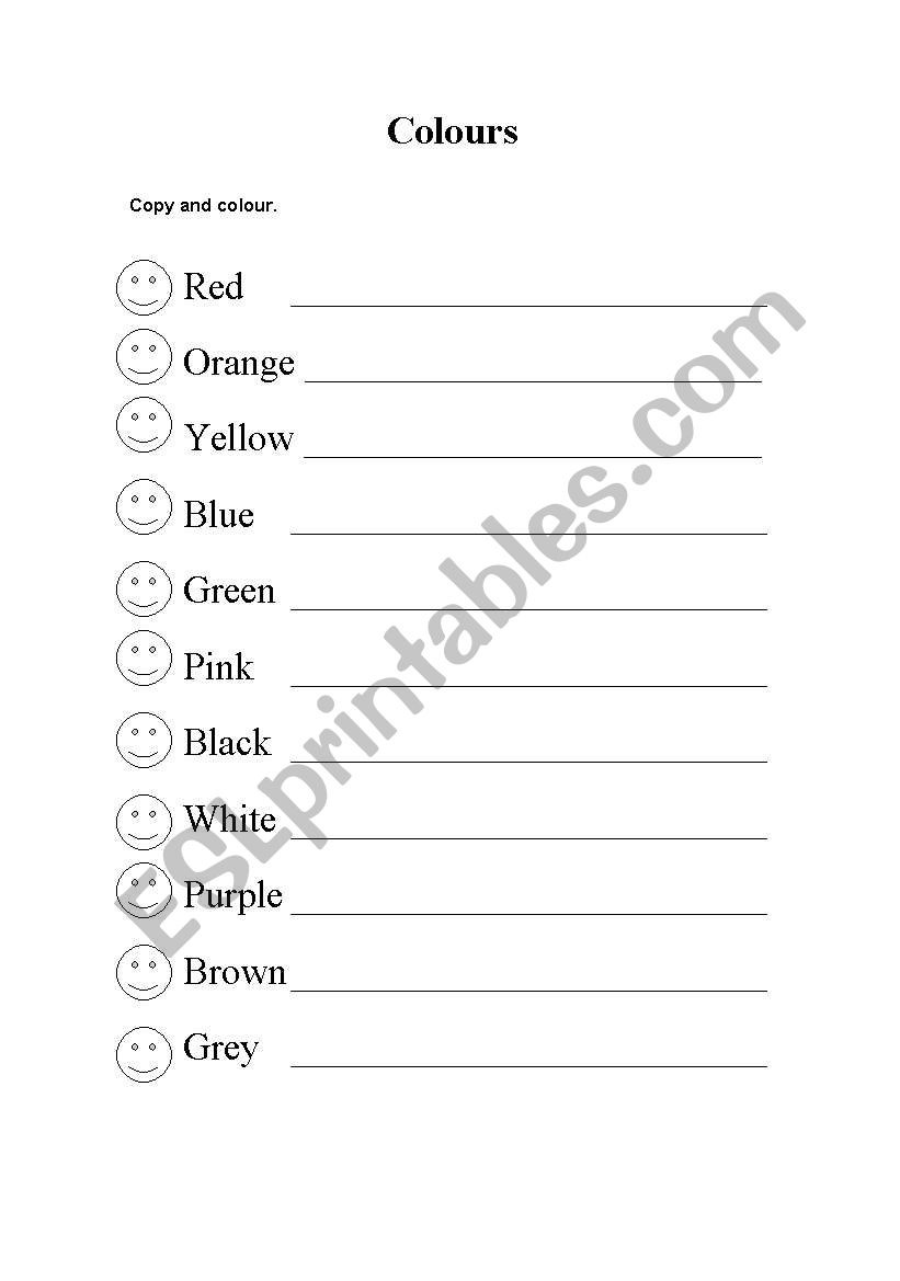 Colours worksheet